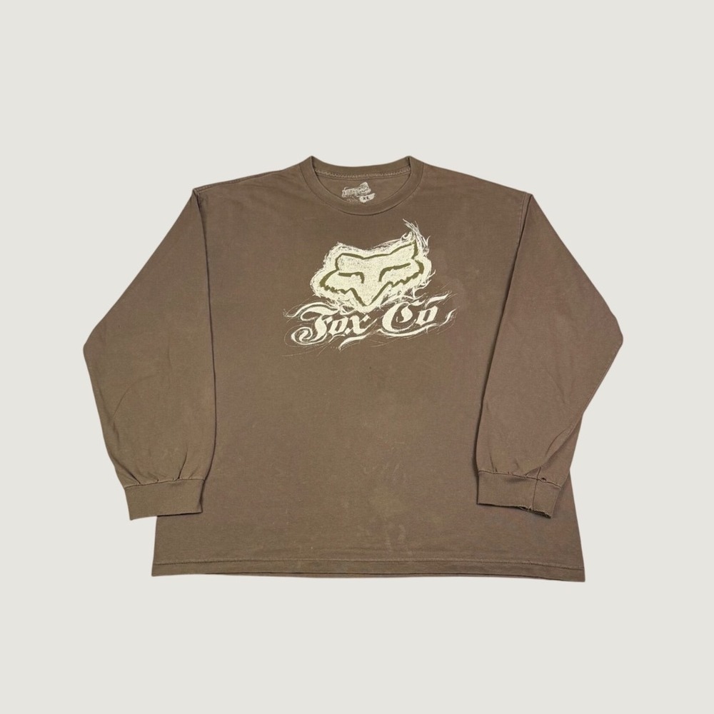 Fox Racing Mens XL Long Sleeve T-Shirt Brown Distressed Graphic Motocross Y2K